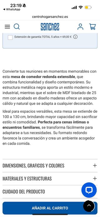 Mesa de comedor extensible madera y metal