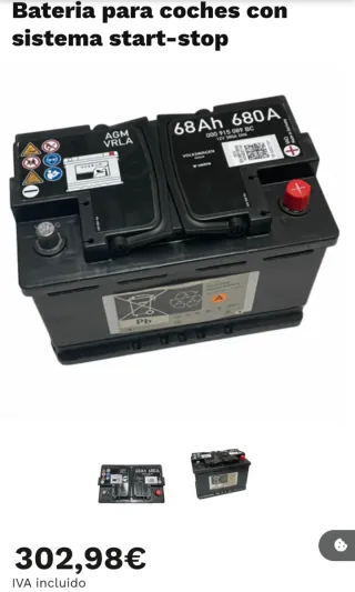 Batería Varta AGM VW 12V 68Ah 380A