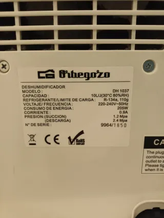 Desumidificador digital Orbegozo 10L