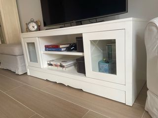 Mueble TV Aparador Blanco Madera Cristal