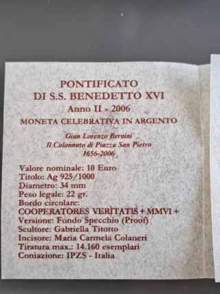 10 Euro Argento Vaticano 2006 Bernini