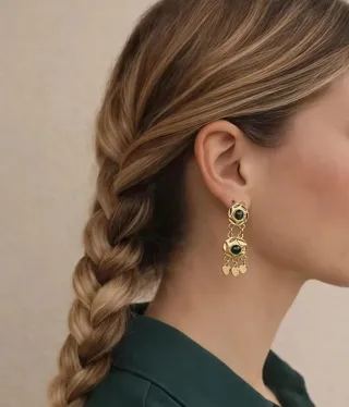 Pendientes Vintage Chapado Oro 18k Esmeraldas