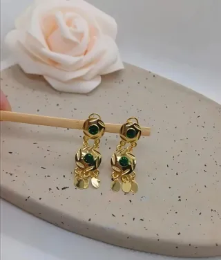 Pendientes Vintage Chapado Oro 18k Esmeraldas