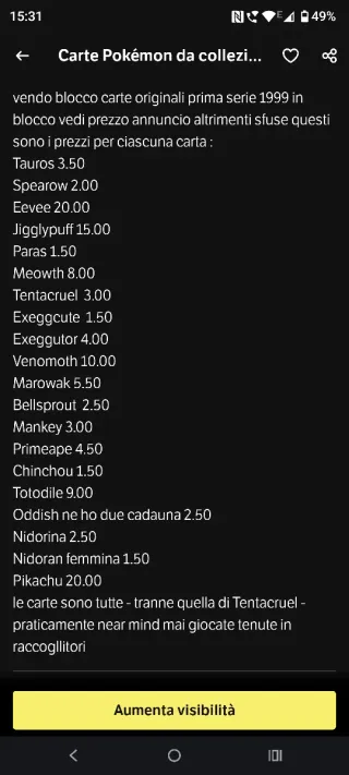 Carte Pokémon Prima Serie First Ed. 1999