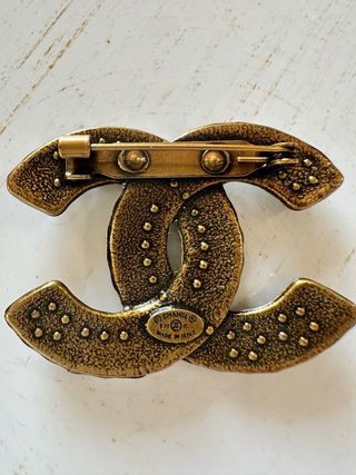 Spilla Chanel CC Vintage Oro Nero Perle