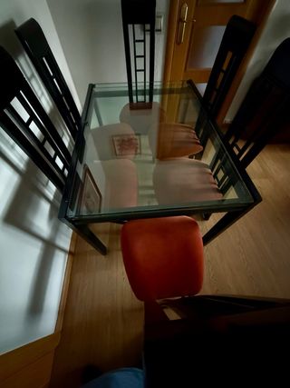 Mesa extensible cristal + 6 sillas