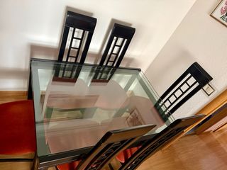 Mesa extensible cristal + 6 sillas