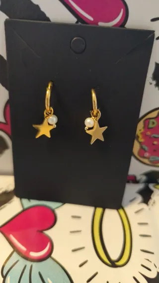Pendientes acero estrella perla