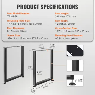 Gambe per Tavolo Quadrate da 2 Pezzi con Piastra