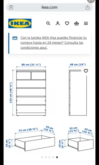 Cómoda IKEA Malm 6 cajones.