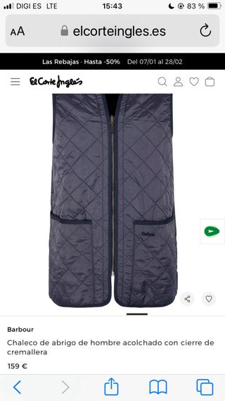 Chaleco Barbour forro interior. ¡¡¡Sin estrenar!!!