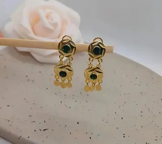 Pendientes Vintage Chapado Oro 18k Esmeralda