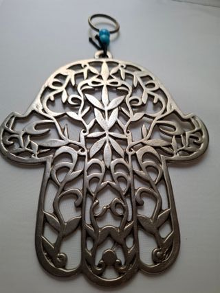 Mano de Fátima Plata con Abalorio Azul