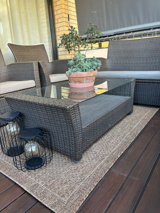 Mesa de centro exterior ratán y cristal