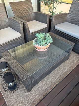 Mesa de centro exterior ratán y cristal