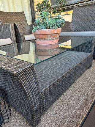 Mesa de centro exterior ratán y cristal