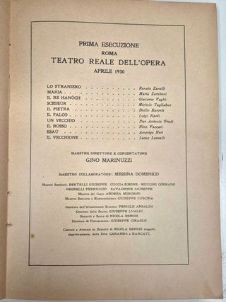 Lo straniero - I. Pizzetti. Libretto - 1° ediz.