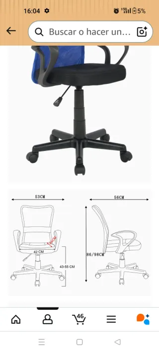 Silla de oficina infantil/juvenil, con ruedas azul