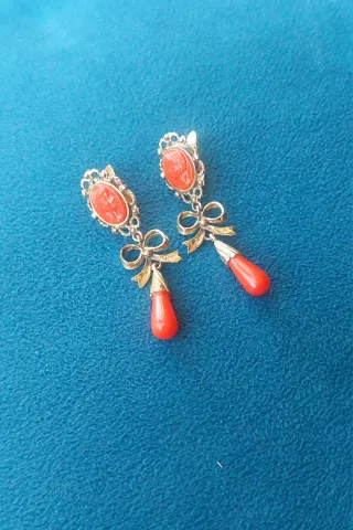 Pendientes Vintage Coral y Plata