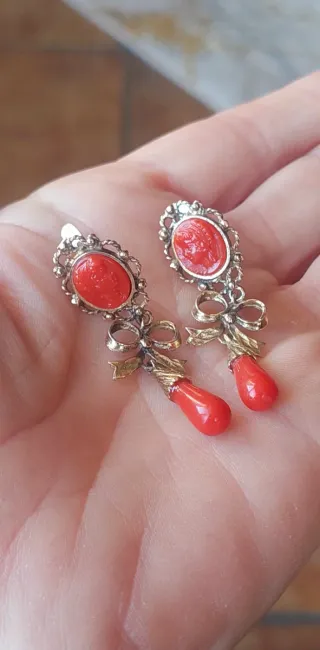 Pendientes Vintage Coral y Plata