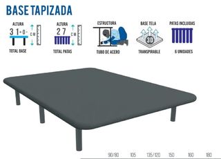Colchón + Base tapizada 160x80 cm gris