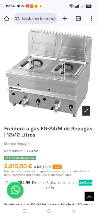 Freidora Gas Industrial Sobremesa Repagas 12+12
