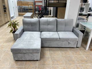 Sofá Chaise Longue Gris + Cama y Arcón Nuevo