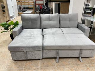 Sofá Chaise Longue Gris + Cama y Arcón Nuevo