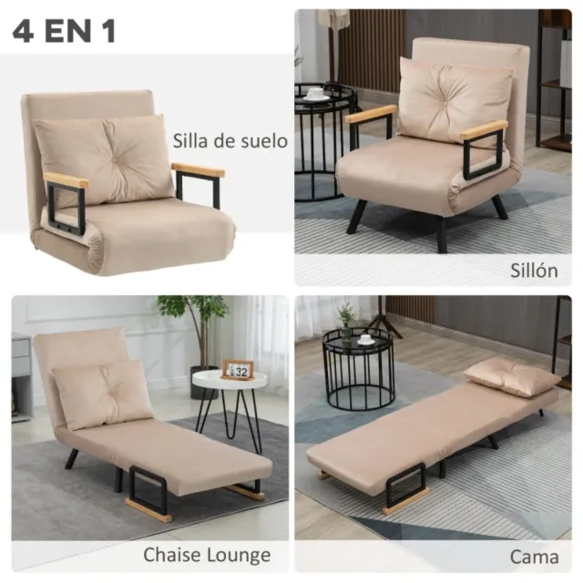Sillón cama beige tela
