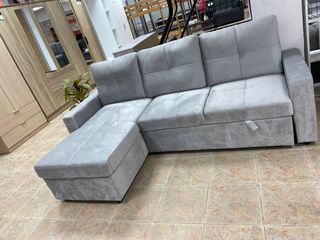 Sofá Chaise Longue Gris + Cama y Arcón Nuevo