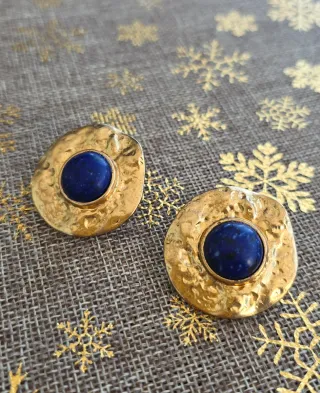 Pendientes vintage dorados con piedra azul