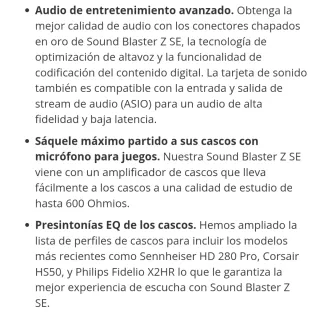Tarjeta Sonido Creative Sound Blaster Z-SE