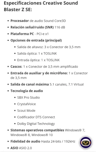 Tarjeta Sonido Creative Sound Blaster Z-SE