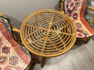 Juego 2 Sillas y Mesa Mimbre Cristal