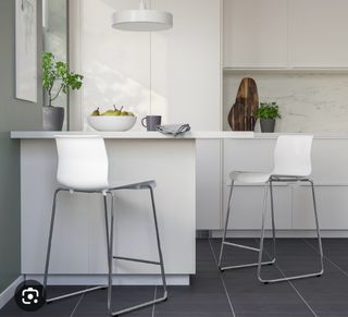 Taburete Alto Cocina Blanco y Plata 2 unidades