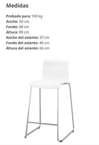 Taburete Alto Cocina Blanco y Plata 2 unidades