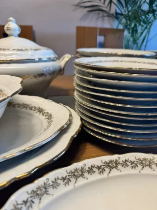 Vajilla antigua porcelana hilo oro