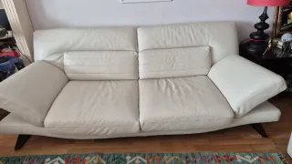 Sofá Natuzzi 3 plazas Piel Blanco/roto