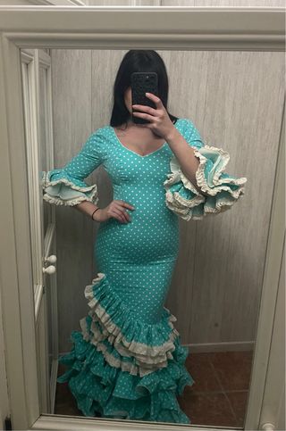 Traje Flamenca Gitana Polka Teal