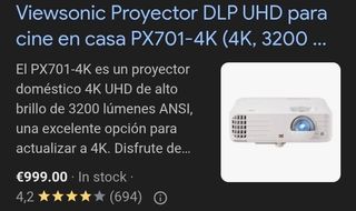 ViewSonic PX701-4K: Proyector UHD 4K 3200 lùmens