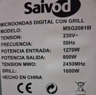 Horno Microondas con Grill Saivod