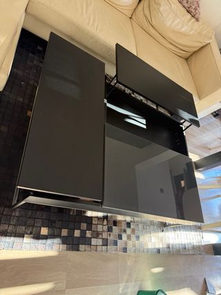 Mesa centro elevable BoConcept cristal y madera