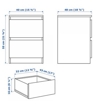 2 Cómodas de  2 cajones negro-marrón