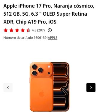 iPhone 17 Pro Naranja Cósmico 512GB 5G