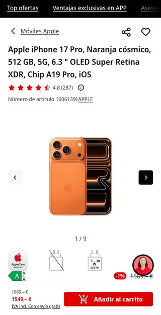 iPhone 17 Pro Naranja Cósmico 512GB 5G