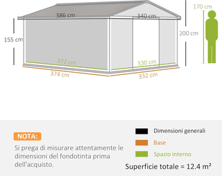 Casetta da Giardino 12.4m² con Fondazione, 4 Prese