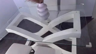 Mesa Comedor Cristal y 4 Sillas Piel