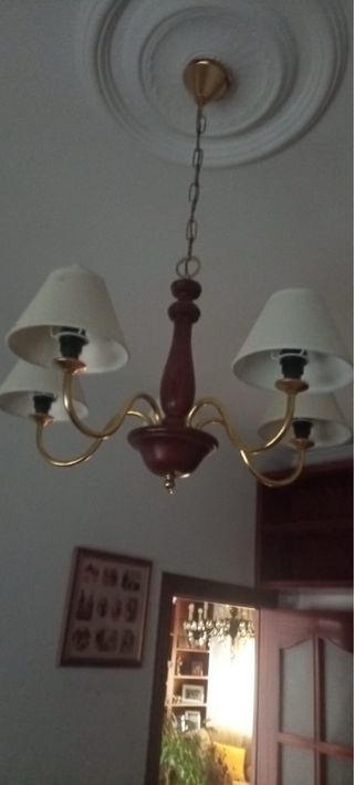 Lámpara de techo madera 5 tulipas