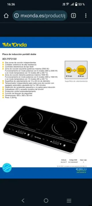 Placa de inducción portátil Mx Onda