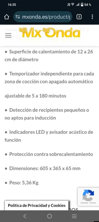 Placa de inducción portátil Mx Onda